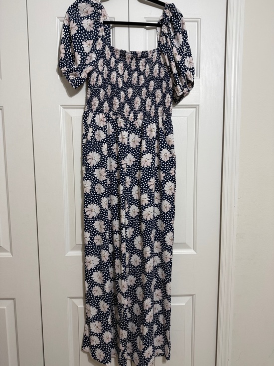 Amazon Pants - Navy Floral Smocked Jumpsuit